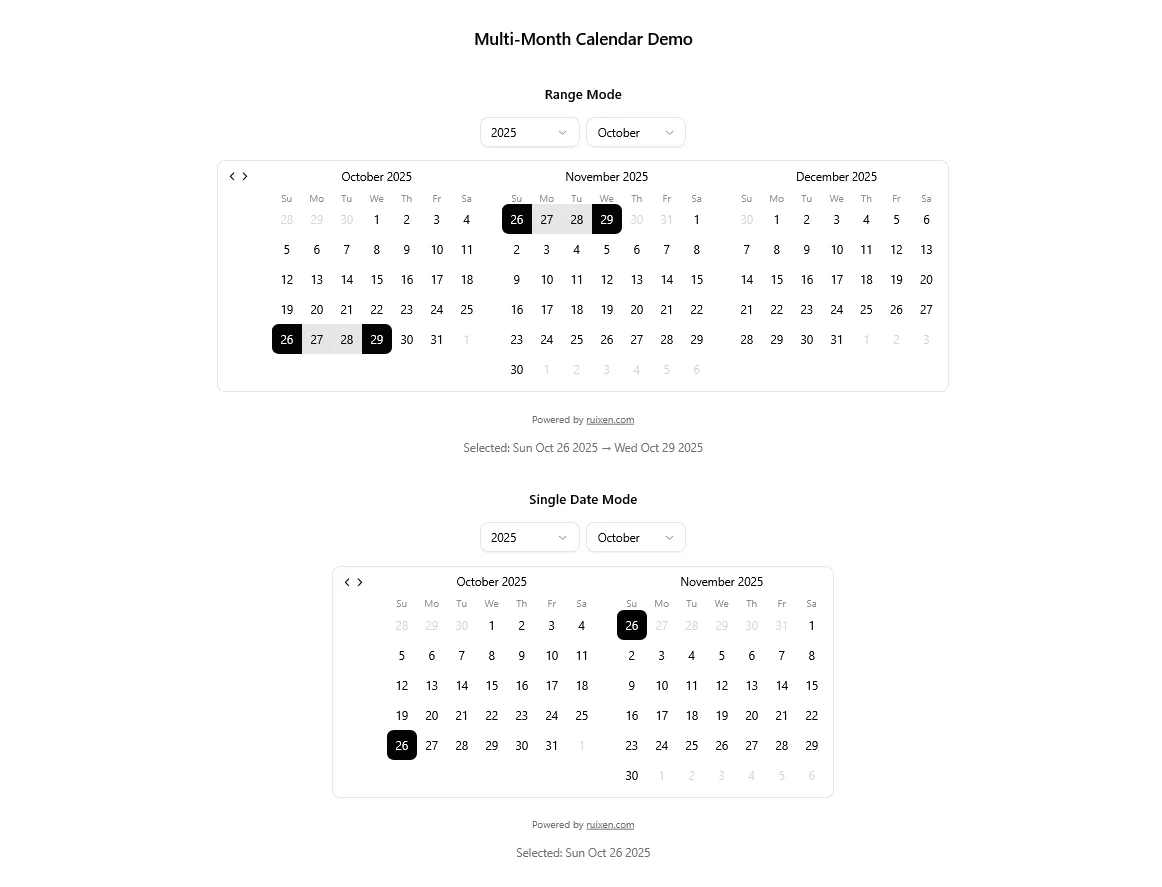Multi Month Calendar